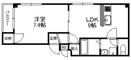 コムディッソテノール武庫之荘(1LDK/4階)の間取り写真