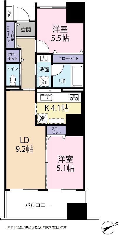 ヴィラセイユー常磐町(2LDK/5階)の間取り写真