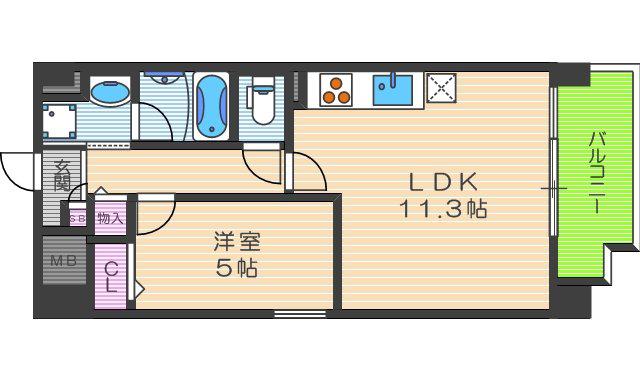 海老江サンライズ(1LDK/1階)の間取り写真