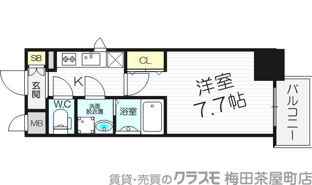 レジュールアッシュ梅田LUXE(1K/4階)の間取り写真