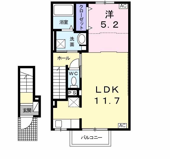 カレント ヒガシウズラ C(1LDK/2階)の間取り写真