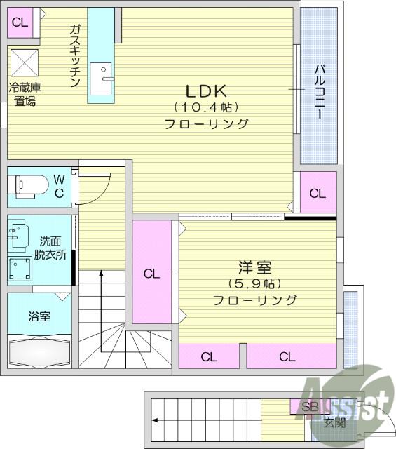 グランツⅡ(1LDK/2階)の間取り写真