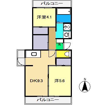 ヴィラナリー高知 3号棟(2DK/4階)の間取り写真