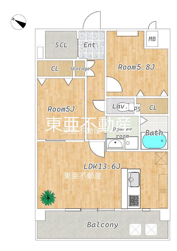 CHAINON長嶺南(2LDK/11階)の間取り写真