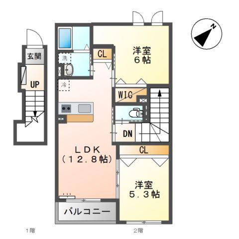 シュターク(2LDK/2階)の間取り写真