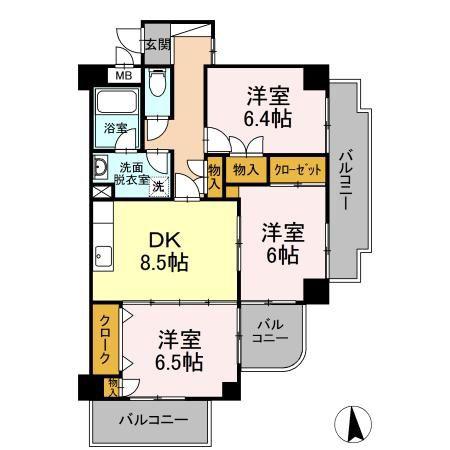 エスポワール小金井(3DK/4階)の間取り写真