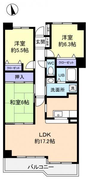 アイングレース八千代(3LDK/1階)の間取り写真