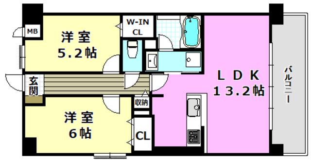 クリアコート元町(2LDK/3階)の間取り写真