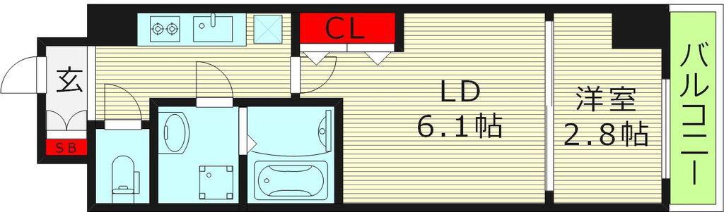リアライズ鶴橋東II(1LDK/4階)の間取り写真