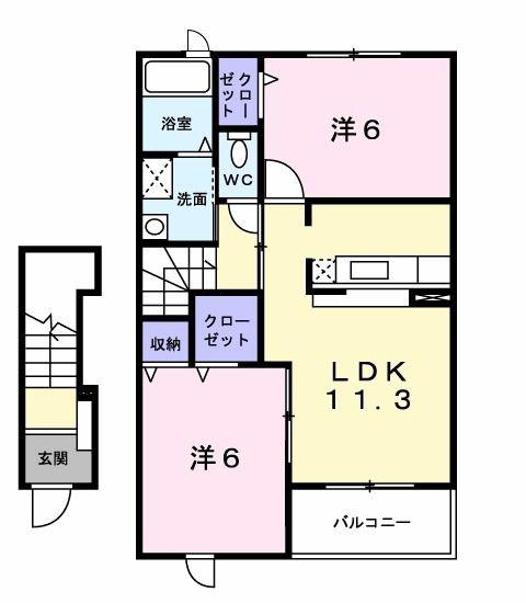 LUCKY BELL(2LDK/2階)の間取り写真
