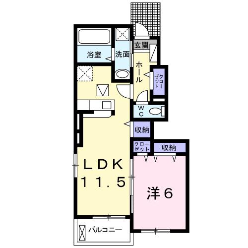 ひなたIIA(1LDK/1階)の間取り写真