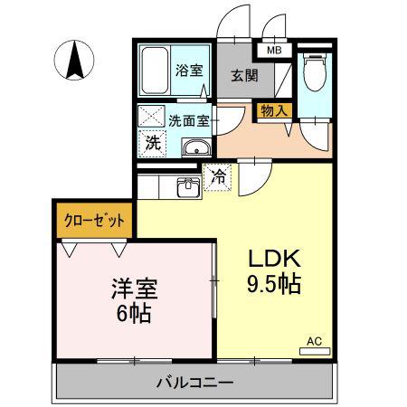 ビレッジ北久保 C棟(1LDK/3階)の間取り写真