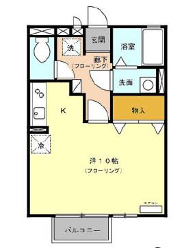 エスポワールI(ワンルーム/2階)の間取り写真