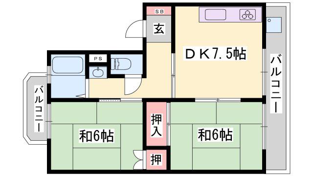 日山マンション(2DK/4階)の間取り写真