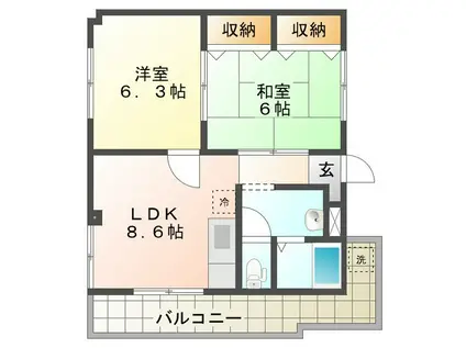 津興第二ビル(2LDK/4階)の間取り写真