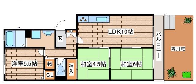 サニーハウス岡本(3LDK/1階)の間取り写真