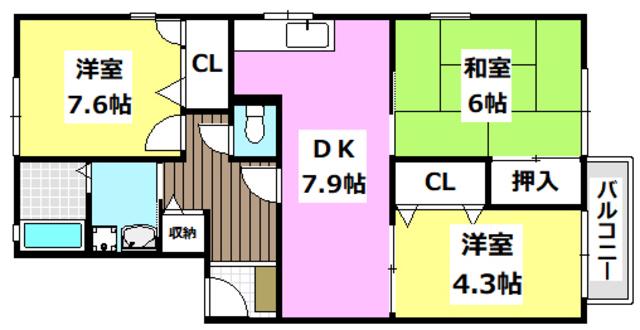 レナ水尾(3DK/1階)の間取り写真