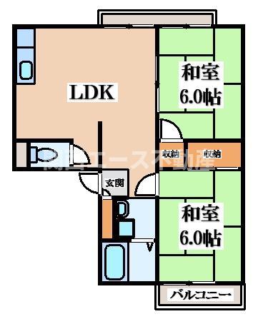 ハイツ昴(2LDK/2階)の間取り写真