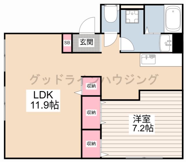 ロイヤルハイツII(1LDK/1階)の間取り写真