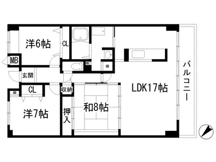 アメニティコート宝塚湯本(3LDK/18階)の間取り写真