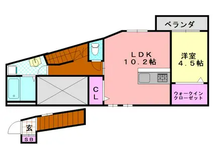 カーサイースト(1LDK/2階)の間取り写真