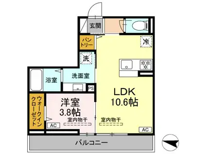 ラペーシュ湘南台(1LDK/2階)の間取り写真