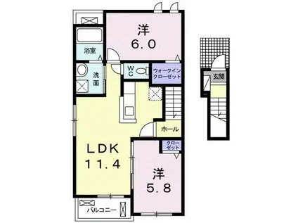 ファミーユI(2LDK/2階)の間取り写真