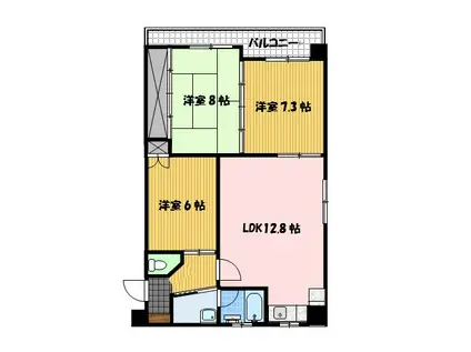 花邑ビル(3LDK/2階)の間取り写真