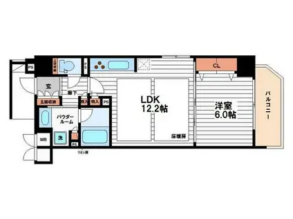 プレサンスロジェ堺筋本町(1LDK/6階)の間取り写真