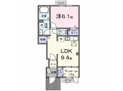 ヒルズ長久A(1LDK/1階)の間取り写真