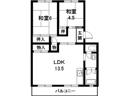 杉山コーポC(2LDK/1階)の間取り写真
