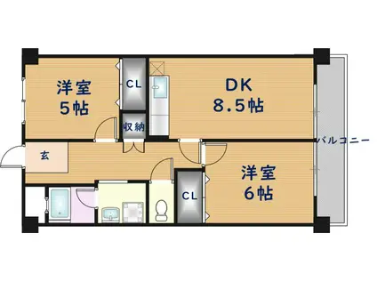 エステマール弥刀(2DK/4階)の間取り写真