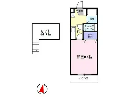 メビウスメルズⅡ(1K/1階)の間取り写真