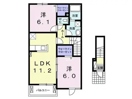 カーサ・アルバ B(2LDK/2階)の間取り写真