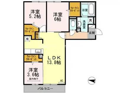 D-ROOM大濠(2LDK/2階)の間取り写真