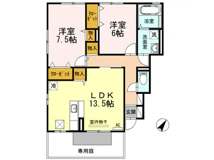 アクシスI棟(2LDK/1階)の間取り写真