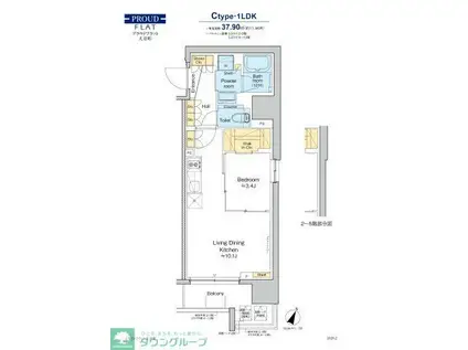 プラウドフラット大井町(1LDK/8階)の間取り写真