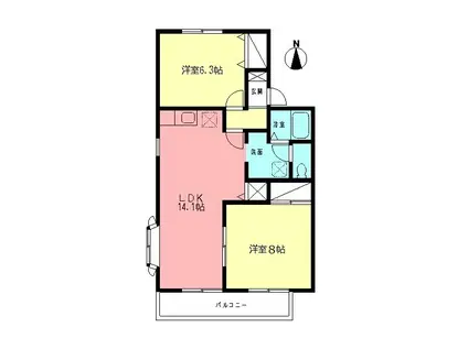 エスコートハイツF(2LDK/2階)の間取り写真