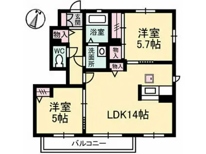 シャ一メゾンアンジェリ一ナD(2LDK/1階)の間取り写真