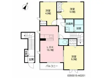 コンフォルト・ファイブA(3LDK/2階)の間取り写真