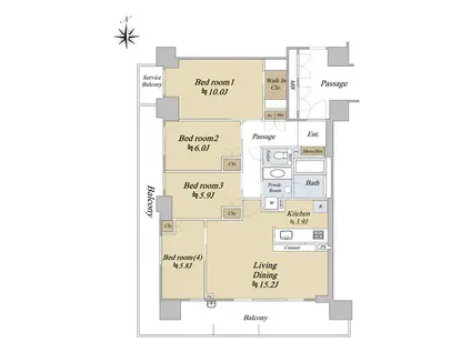 ローレルコート茨木舟木町(4LDK/9階)の間取り写真