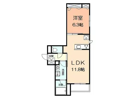 オークスアレイ淵野辺(1LDK/1階)の間取り写真