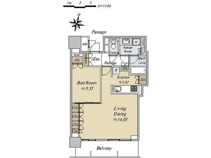 ブランズタワー梅田ノース(1LDK/40階)の間取り写真