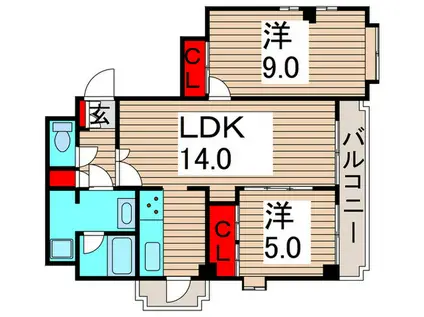 綾東ヴィレヂ弐番館(2LDK/5階)の間取り写真