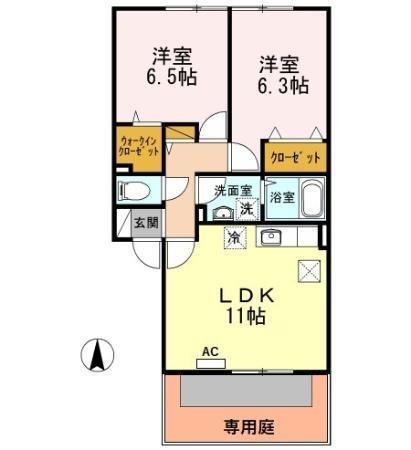 パークサイドM・Y(2LDK/1階)の間取り写真