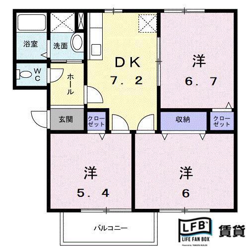ハイツFLOWER(3DK/1階)の間取り写真