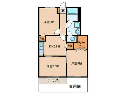 ソレアード(3DK/1階)の間取り写真