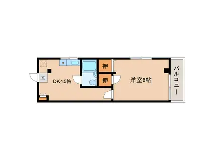 セジュール手貝(1DK/2階)の間取り写真