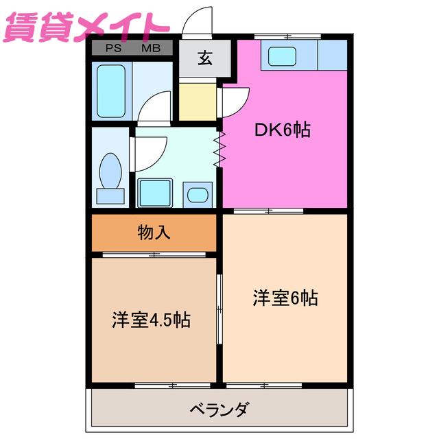 ストリートアート(2DK/4階)の間取り写真