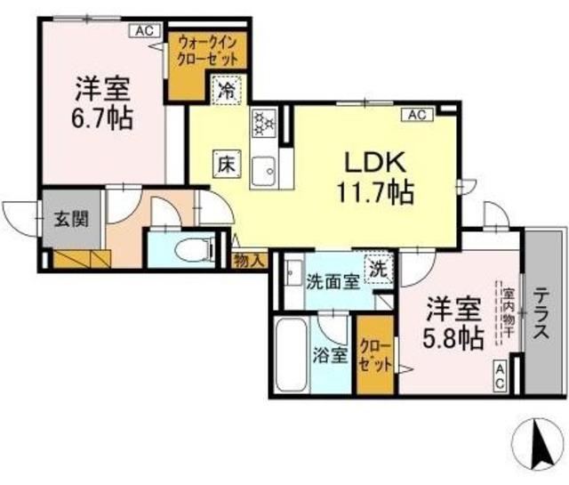 ラ・ペッシュ(2LDK/1階)の間取り写真